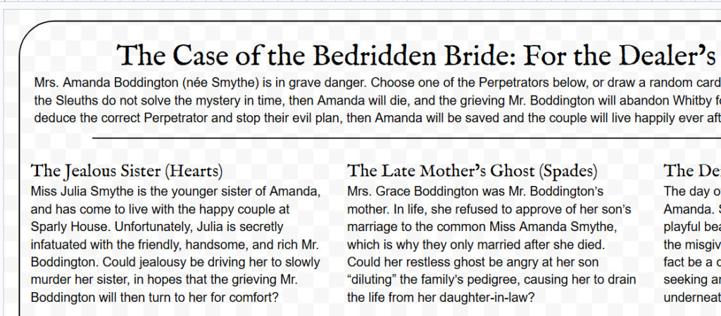 Partial image of the casebook for The Case of the Bedridden Bride.